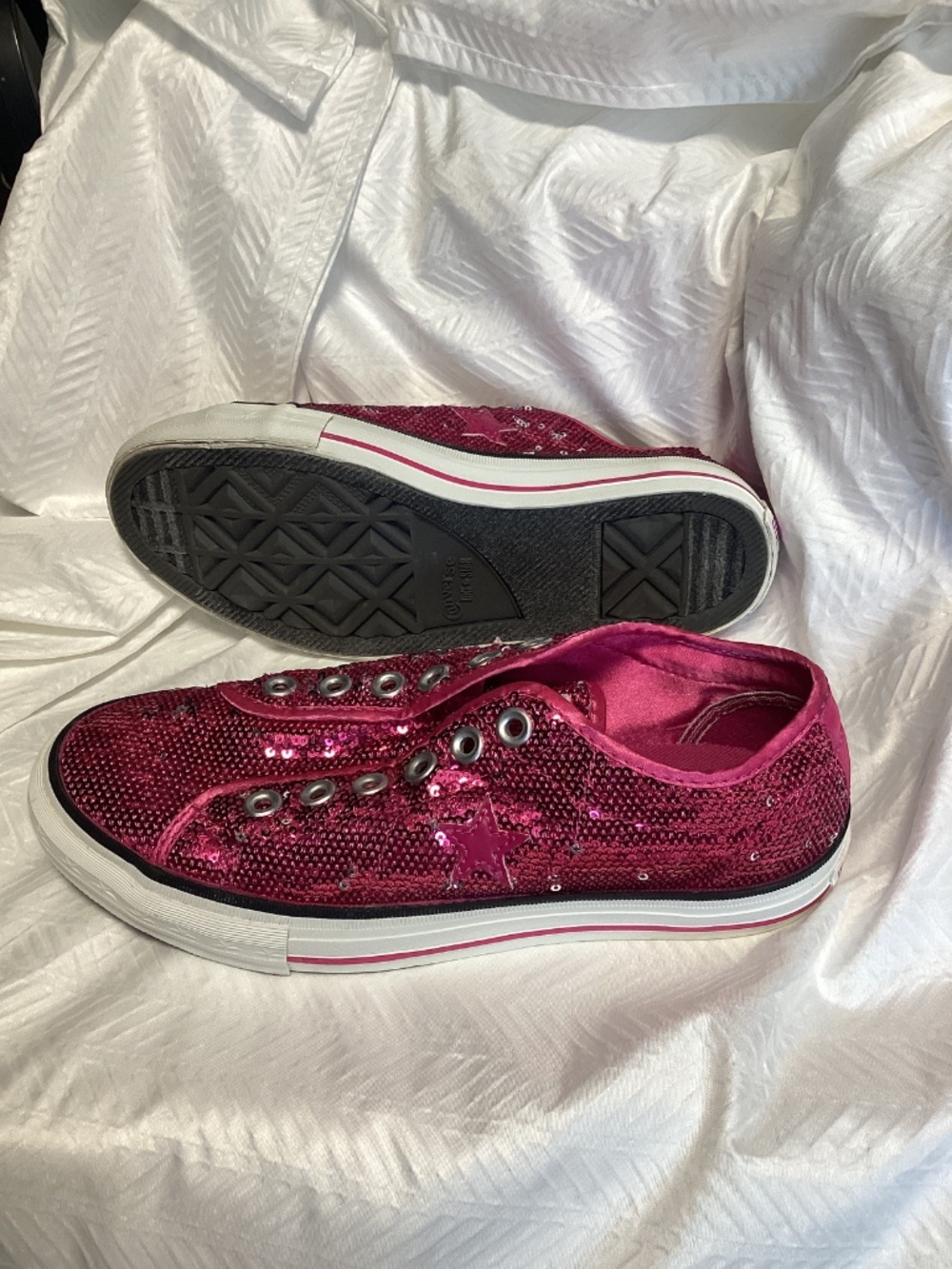 CONVERSE One Star Fuchsia Metallic Sequin Slip Sneaker Sz 6.5 - Picture 7 of 8